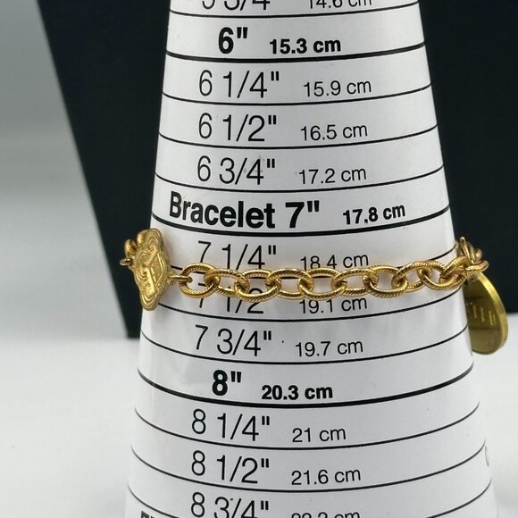 Twisted Silver Brand Bracelet Gold Tone Chain Link Medallion Charm 7.5 Inch - Picture 7 of 8